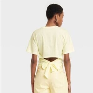 A New Day Women's Top Crewneck Short Sleeve Back Cutout Shirt Yellow Size XS NWT